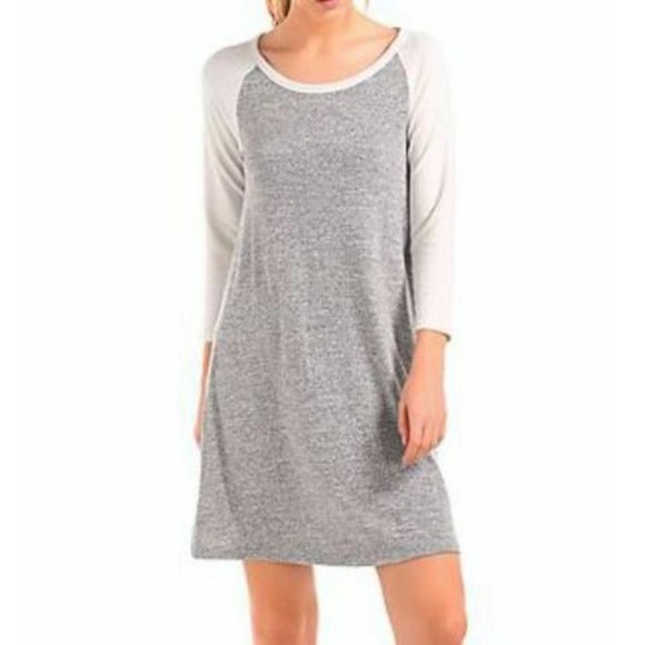 GAP Softspun Raglan T-Shirt Dress Light Grey Beige Heathered Baseball Sweater XS - Picture 2 of 7